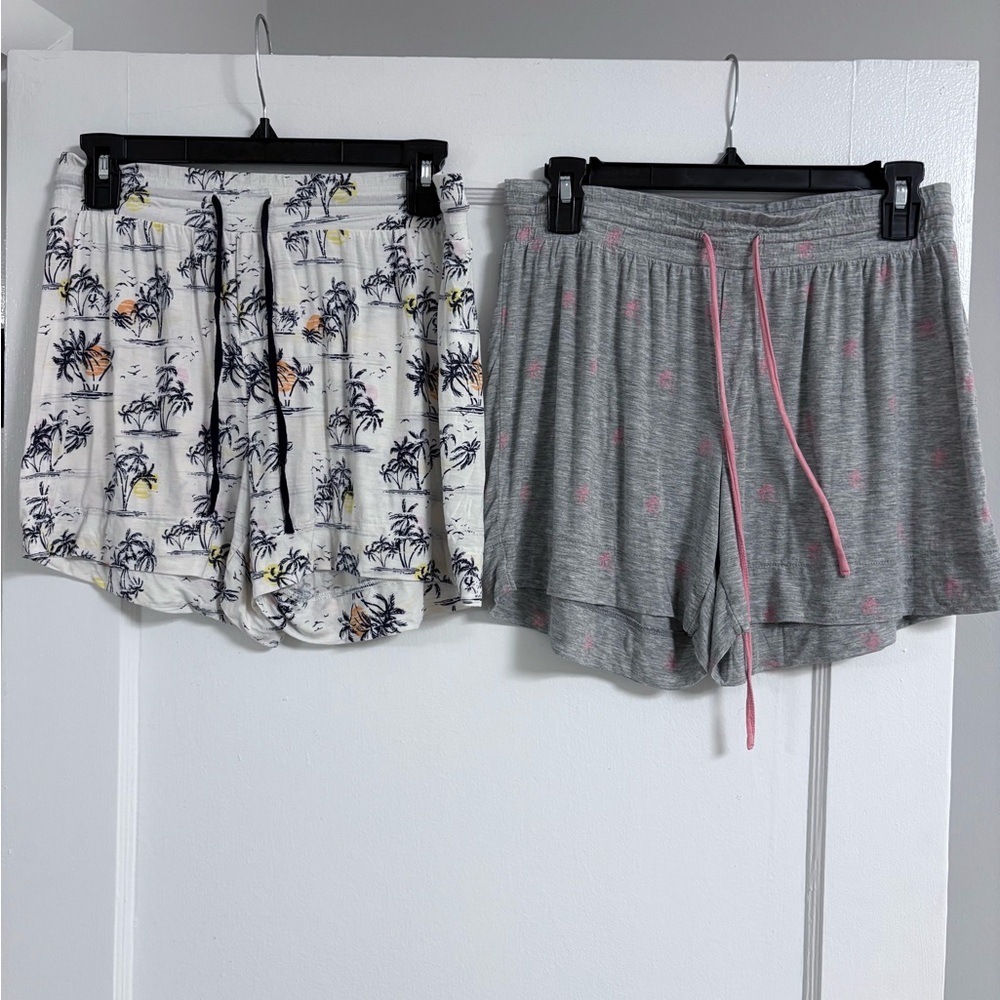 2 set GAP pajama shorts Palm tree print - grey/pink & white/blue - size medium